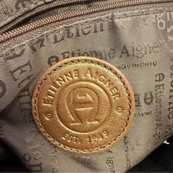 Etienne Aigner Bronze Pebbled Leather Slouchy Hobo Bag Braided Strap - Picture 2 of 16